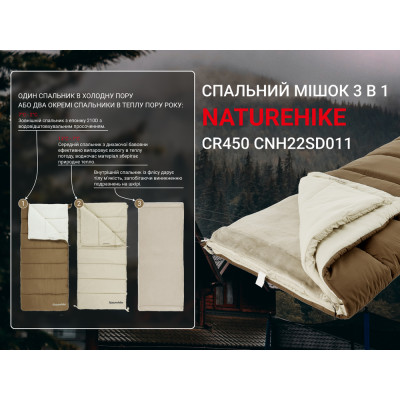 Спальный мешок 3 в 1 Naturehike CR450 CNH22SD011, коричневый в Украине