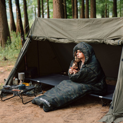 Спальный мешок с капюшоном Naturehike M320 CNK2350WS023, зеленый камуфляж, правый в Украине