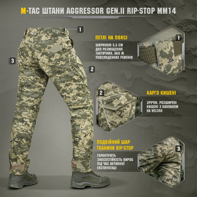 Штаны M-Tac Aggressor Gen.II рип-стоп. Пиксель в Украине