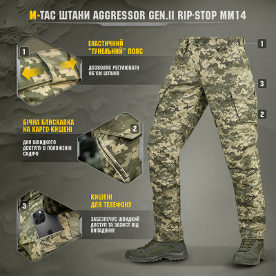 Штаны M-Tac Aggressor Gen.II рип-стоп. Пиксель в Украине