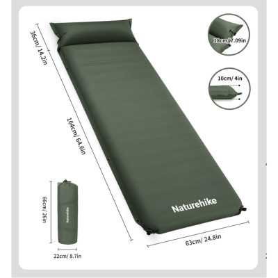Матрас самонадувающийся с подушкой Naturehike CNK2450WS020. Зеленый в Украине