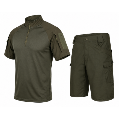 Тактический летний костюм с убаксом Combatant Raider Core короткий рукав и шортами Rip-Stop PolyCotton SPECPROM. Олива в Украине