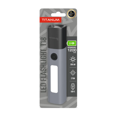 Портативний світлодіодний ліхтарик TITANUM TLF-T18 200Lm. Сірий в Україні