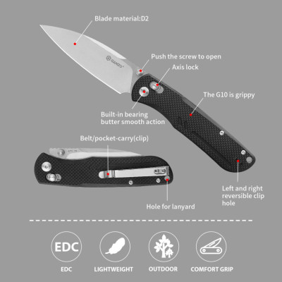 Нож складной туристический Ganzo G771 8.8 см D2 / G10. Черный в Украине